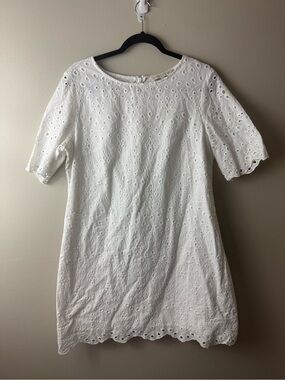 F&F White Eyelet Mini Dress with Scalloped Hem Casual Cotton Size 12